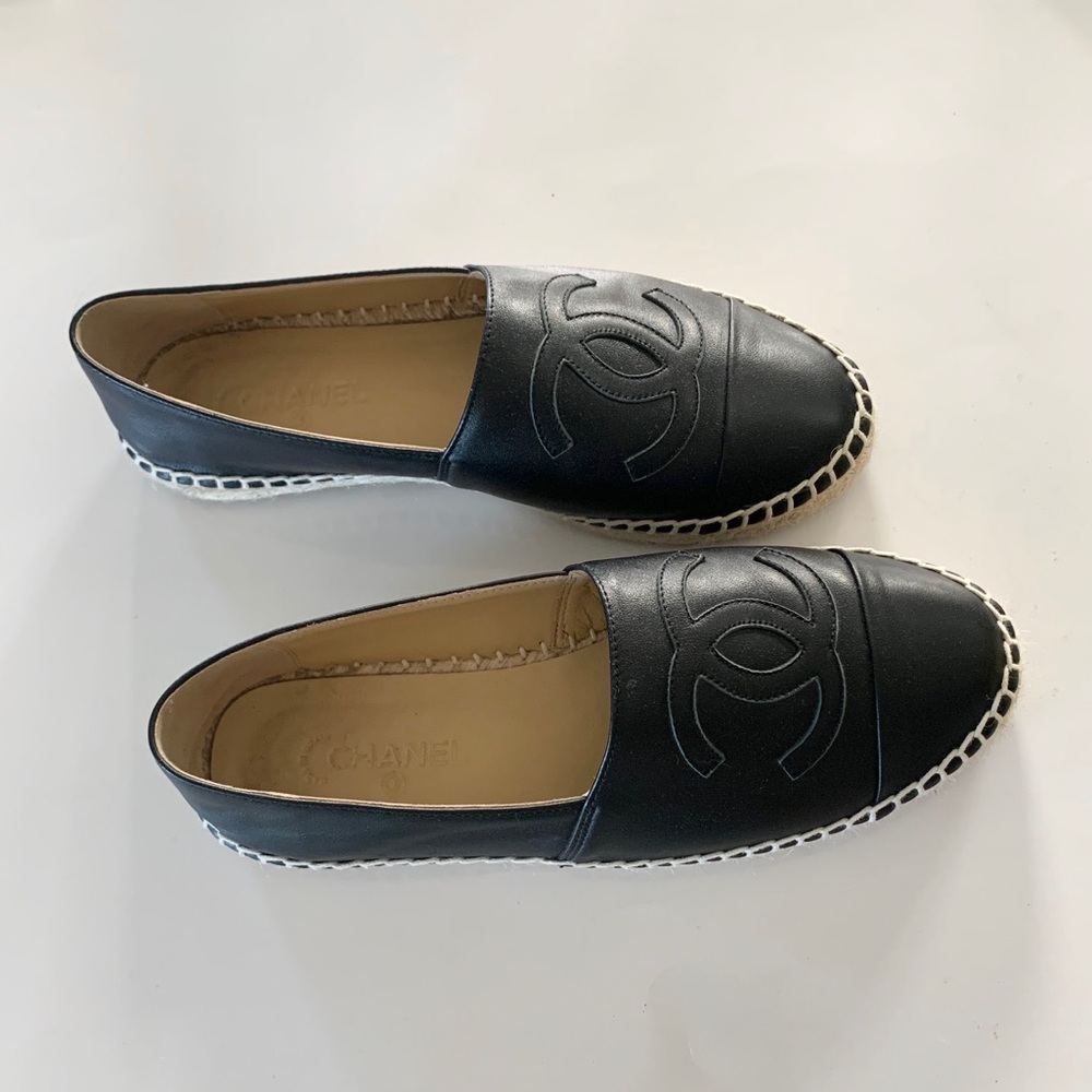 Chanel black leather espadrilles women’s size 39